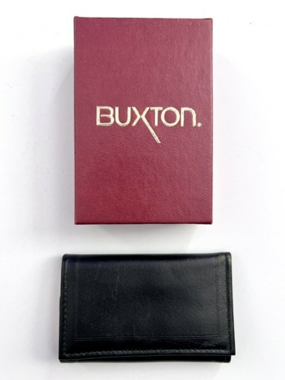 Vintage Buxton Key-Tainer Black Leather Tri-fold Key Holder Wallet